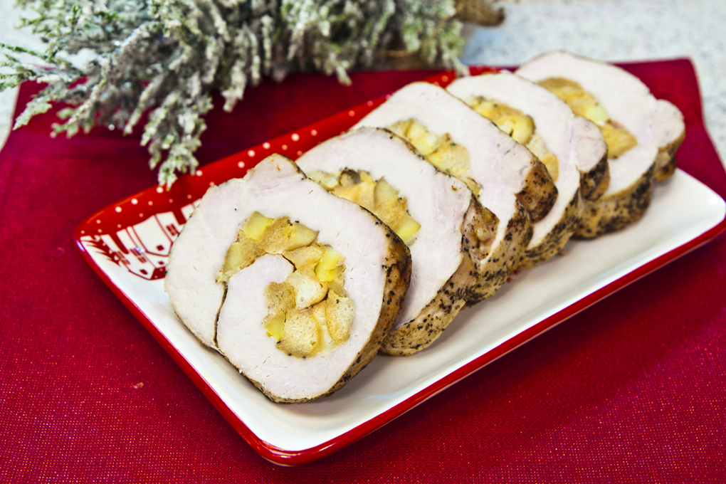 Lomo relleno de manzana, pera y tomillo