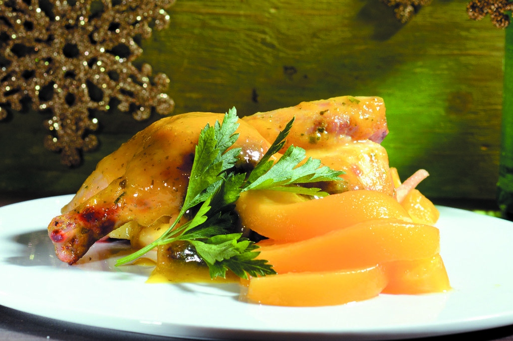 Pollo en salsa de durazno