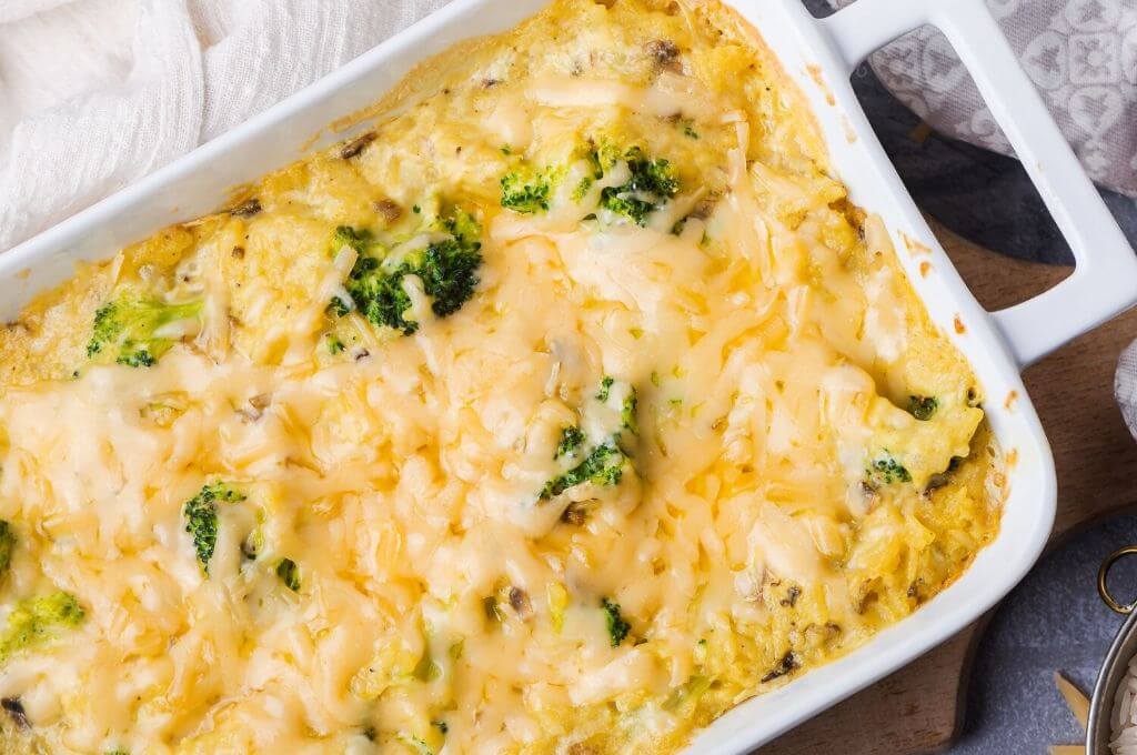 Horneado de arroz y brócoli