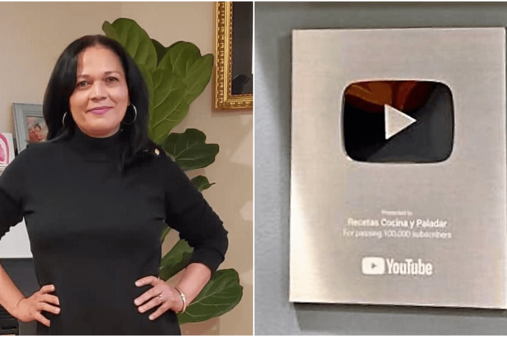 Ilse Andrade y su placa de 100,000 suscriptores de YouTube