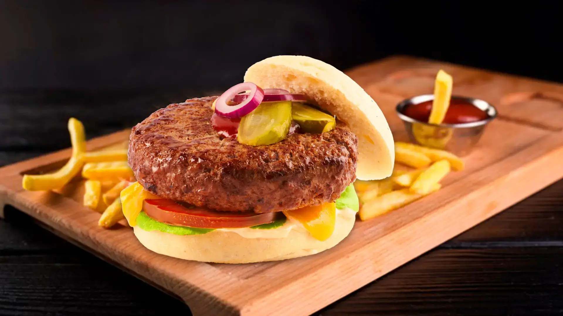 Hamburguesa hecha en freidora de aire.