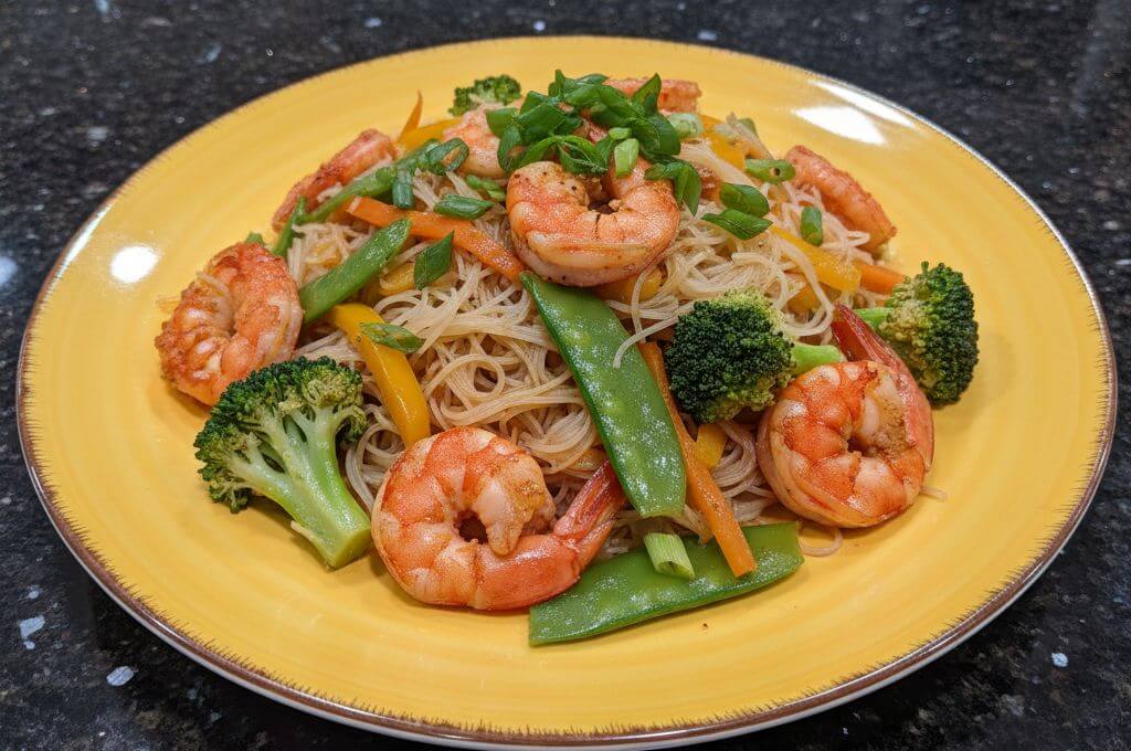 Fideos de arroz con camarones